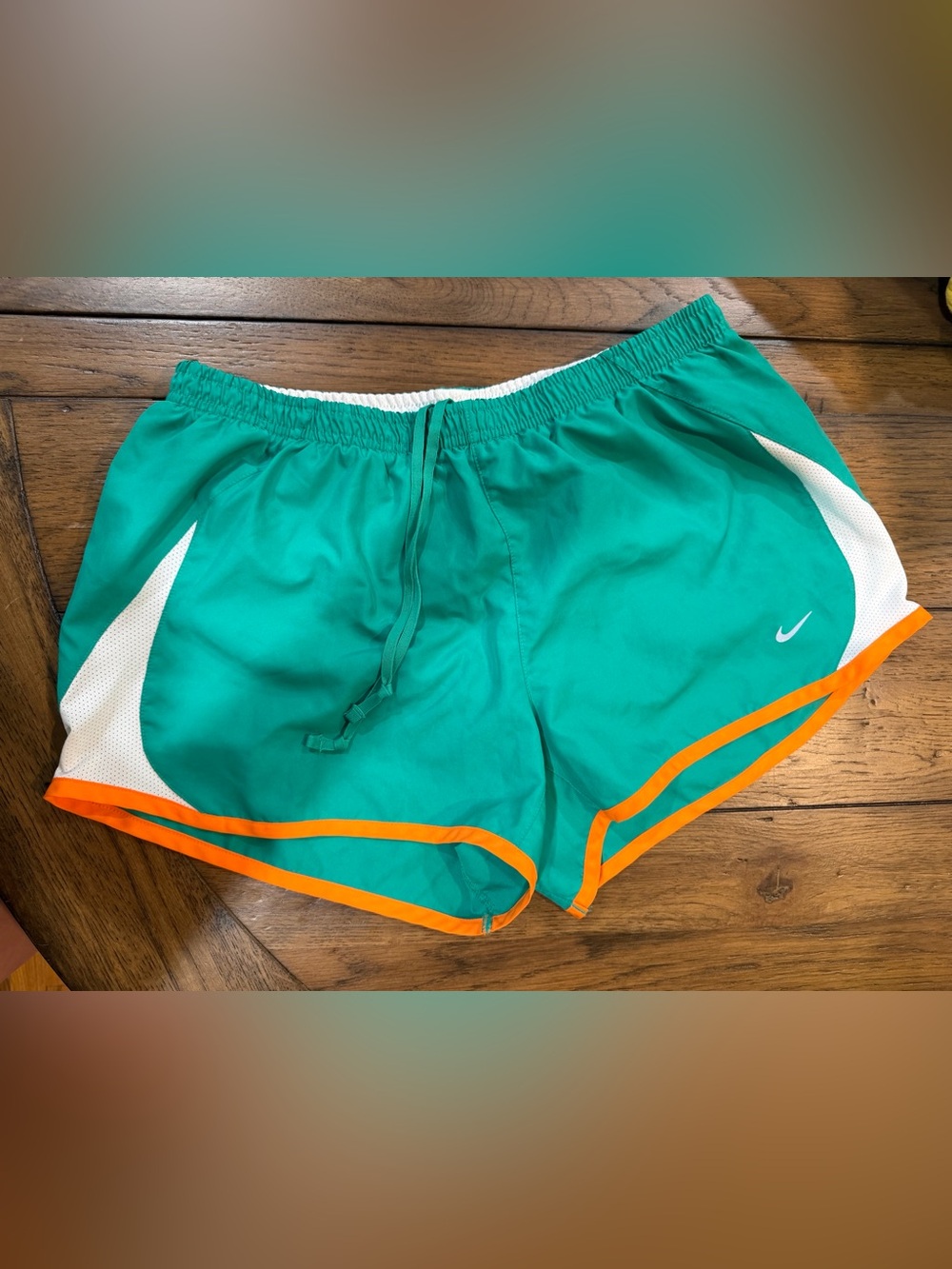 Nike Teal Athletic Shorts with Orange Trim